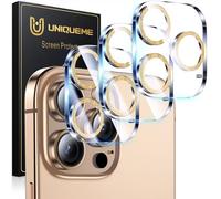 UniqueMe per iPhone 16 Pro/iPhone 16 Pro Max Pellicola Fotocamera - HD Schermo, la Fotografia con Flash non è Influenzata, Anti-graffio, Durezza 9H, 3 Pezzi-Oro Glitterato