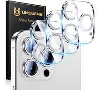 UniqueMe per iPhone 16 Pro/iPhone 16 Pro Max Pellicola Fotocamera - HD Schermo, la Fotografia con Flash non è Influenzata, Anti-graffio, Durezza 9H, 3 Pezzi-Argento Glitterato