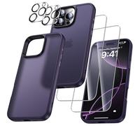 UniqueMe Per iPhone 16 Pro Max Custodia, 5-in-1 Set Custodia Per iPhone 16 Pro Max Case Cover Protection, 1 Custodia & 2 Vetro Temperato & 2 Fotocamera Protettiva - Viola Opaco