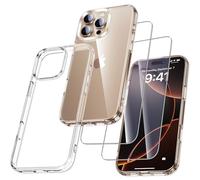 UniqueMe per iPhone 16 Pro Max Custodia - Custodia per iPhone 16 Pro Max Case, 5 in 1 Set Cover Protection, 1 Custodia & 2 Vetro Temperato & 2 Fotocamera Protettiva - Trasparente