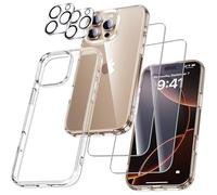 UniqueMe per iPhone 16 Pro Max Custodia - Custodia per iPhone 16 Pro Max Case, 5 in 1 Set Cover Protection, 1 Custodia & 2 Vetro Temperato & 2 Fotocamera Protettiva - Trasparente