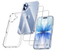 UniqueMe Per iPhone 17 Custodia, 5-in-1 Set Case Per iPhone 17, 1 Cover 2 Vetro Temperato & 2 Fotocamera Protettiva - Trasparente