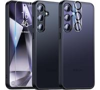 UniqueMe Per Samsung Galaxy S24 Custodia, 5-in-1 Set Custodia Per Samsung Galaxy S24 Case Cover Protection, 1 Custodia & 2 Vetro Temperato & 2 Fotocamera Protettiva - Nero