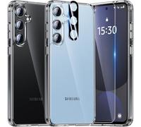 UniqueMe Per Samsung Galaxy S24 FE Custodia, 5-in-1 Set Custodia Per S24 FE Case Cover Protection, 1 Custodia & 2 Vetro Temperato & 2 Fotocamera Protettiva - Trasparente