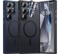 UniqueMe Per Samsung Galaxy S24 Ultra Custodia, 5-in-1 Set Custodia Per Samsung Galaxy S24 Ultra Case Cover Protection, 1 Custodia & 2 Vetro Temperato & 2 Fotocamera Protettiva-Nero Opaco