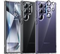 UniqueMe Per Samsung Galaxy S24 Ultra Custodia, 5-in-1 Set Custodia Per Samsung S24 Ultra Case Cover Protection, 1 Custodia & 2 Vetro Temperato & 2 Fotocamera Protettiva - Trasparente
