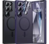 UniqueMe Per Samsung Galaxy S24 Ultra Custodia, 5-in-1 Set Custodia Per Samsung S24 Ultra Case Cover Protection, 1 Custodia & 2 Vetro Temperato & 2 Fotocamera Protettiva - Viola Opaco