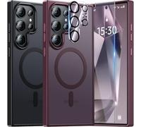 UniqueMe Per Samsung Galaxy S24 Ultra Custodia, 5-in-1 Set Custodia Per Samsung S24 Ultra Case Cover Protection, 1 Custodia & 2 Vetro Temperato & 2 Fotocamera Protettiva - Rosso Opaco