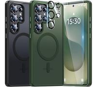 UniqueMe Per Samsung Galaxy S25 Ultra Custodia, 5-in-1 Set Custodia Per Samsung Galaxy S25 Ultra Case Cover Protection, 1 Custodia & 2 Vetro Temperato & 2 Fotocamera Protettiva - Verde Opaco