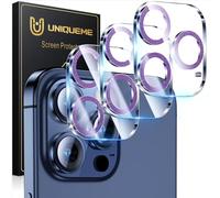 UniqueMe Protezione per obiettivo della fotocamera per iPhone 15 Pro/iPhone 15 Pro Max, protezione contro le cadute, compatibile con custodie, schermo in vetro temperato 9H, rosa glitterato