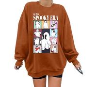 UNIQUEONE Halloween Spooky Season Felpa Donna: Oversize Black Cat Ghost Felpe Autunno Ricamato Pullover Top, Marrone, XX-Large