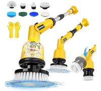 Uniqwamo Scrubber elettrico compatibile con batteria DeWalt da 20 V (batteria non inclusa), 1000 giri/min alimentato a batteria con braccio di estensione regolabile e 8 spazzole e guanti con gancio