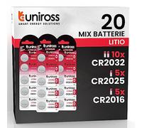Uniross Kit Pile Batteria Bottone Litio 3V 10x CR2032 / 5x CR2025 / 5x CR2016 Lithium Lunga Durata Mantenimento Carica Fino a 5 Anni Senza Mercurio e Cadmio