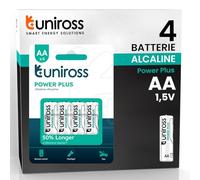 Uniross Pile Alcaline Stilo AA Mignon LR6 Power Plus da 1,5V Lunga Durata per Sveglie Orologi Telecomandi e Giocattoli Radiocomandati - Blister da 4 Batterie