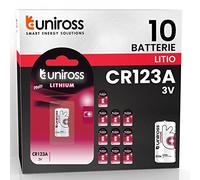 Uniross Pile Batteria Bottone CR123A Lithium 3V al Litio Lunga Durata Mantenimento Carica Fino a 10 Anni Senza Mercurio e Cadmio - 10 Blister da 1 Batteria