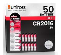 Uniross Pile Batteria Bottone CR2016 Lithium 3V al Litio Lunga Durata Mantenimento Carica Fino a 5 Anni Senza Mercurio e Cadmio - 10 Blister da 5 Batterie