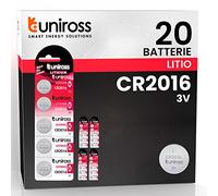 Uniross Pile Batteria Bottone CR2016 Lithium 3V al Litio Lunga Durata Mantenimento Carica Fino a 5 Anni Senza Mercurio e Cadmio - 4 Blister da 5 Batterie