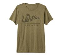 UNISCI O Die Snake Franklin INDIPENDENCE Gadsden 1776 Bandiera Maglietta Premium