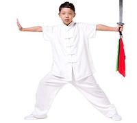 Unisex Adolescente Tai Chi Abbigliamento Performante Colletto Dritto Kung Fu Ricamo Uniforme in Cotone Superiore + Inferiore Bianco 1 2XS
