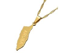 Unisex Aruba Map Pendant Necklace Glossy Tropical Alphabet Jewelry