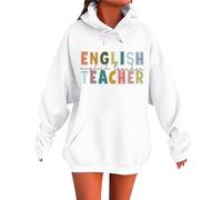 Unisex Autunno e Inverno Scomparto Insegnante Lettera Stampa Manica Lunga Tasca Con Cappuccio Felpa In Pile I Miei Ordini, bianco, L