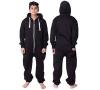 Unisex Bambina Bambino Tinta Unita in Pile con Cappuccio Tuta Intera Tuta 7 - 13 Anni (11-12 Anni, Nero)