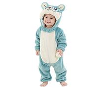 Unisex Bambino Inverno Pagliaccetto Coniglio Tigre Cucire Animale Stile Flanella Cosplay Halloween Costume Attrezzatura (6-12 Mesi, A- Criceto Blu)