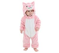 Unisex Bambino Inverno Pagliaccetto Coniglio Tigre Cucire Animale Stile Flanella Cosplay Halloween Costume Attrezzatura (18-24 Mesi, A- Gatto Rosa)