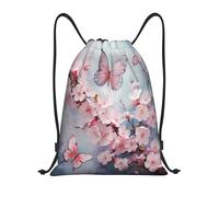 Unisex Borsa Coulisse Art Pink Butterfly Cherry Flower Flroal Zaino da Viaggio con Coulisse Sacco Sportive per Uomo Adulto Vacanze 36X42cm