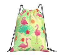 Unisex Borsa Coulisse Pink Bird Flamingos Tropical PLA And Leaves Print Zainetto Leggero Sacca Sportiva Palestra per Sport Donna Piscina 36X42cm