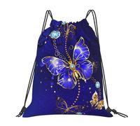 Unisex Borsa Coulisse Vintage Purple Blue Butterfly Zaino da Viaggio con Coulisse Sacca Sportiva Palestra per Festival Viaggi Yoga 36X42cm