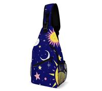 Unisex Borsello A Tracolla Sun Moon Stars Zodiac Goth Purple Space Galaxy Borsa A Tracolla Tattica Libero,Antifurto Borsa Petto per Donna Viaggio Palestra