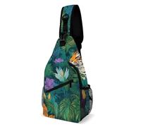 Unisex Borsello Uomo Tropical Wild Animals Tigers Leaves Green Borsa A Tracolla Sul Petto Portatile,Antifurto Borsa Crossbody per Trekking Uso Quotidiano Viaggio