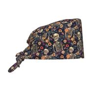 Unisex Cappelli da Cuoco Ossa Teschio Cappello da Chef Regolabile Casco da Lavoro con Nastri Corti Cappelli Bandana per Farmaci Cucina Infermieri