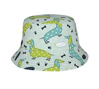 Unisex Cappello Trekking Cute Dachshunds Dog And Bones Pattern Bucket Hat Moda Cappello da Pesca per attività Ciclismo Donna