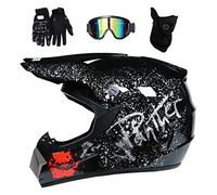 Unisex Casco Motocross, Gioventù Ragazzo Integrale MTB Moto Fuori Strada ATV Scooter Casco, Discesa MX Quad Moto Gara di Enduro Incidente Casco, con Occhiali Guanti Maschera (Color : Black, Size : L