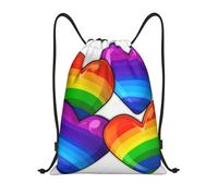 Unisex Coulisse Borsa da Palestra Rainbow Colored Pride Hearts Zaino da Viaggio Fashion Sacco Sportive per Adulto Viaggi Piscina 36X42cm