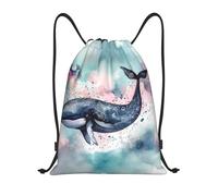 Unisex Coulisse Borsa da Palestra Watercolor Whale Zainetto Leggero Sacca Sportiva per Adulto Festival Spiaggia 36X42cm