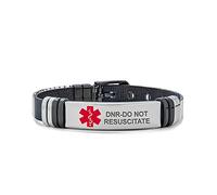 Unisex DNR-Do Not Resuscitate Identification Medical Alert ID Black Belt Buckle Mesh Band Bracelet for Men 8 inch Stainless Steel Custom Engraved
