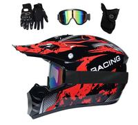 Unisex Doppio Sport Casco da Motocross, con Occhiali Guanti Maschera, Gioventù Integrale Fuoristrada Città MTB ATV Moto Casco, Discesa Enduro BMX Quad Bici da Cross Incidente Casco(HH,M/54-55CM)