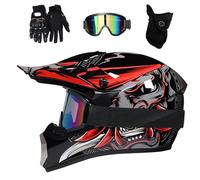 Unisex Doppio Sport Casco da Motocross, con Occhiali Guanti Maschera, Gioventù Integrale Fuoristrada Città MTB ATV Moto Casco, Discesa Enduro BMX Quad Bici da Cross Incidente Casco(JJ,L/56-57CM)
