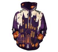 Unisex Felpa con Cappuccio Uomo Donna 3D Luna Piena Casa Stregata Disegno Una Zucca Stampa Pullover Felpe Hoodie,Casual Streetwear con Tasca per Abiti Autunno Inverno S-6XL