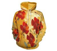 Unisex Felpe con Cappuccio Divertente Petali Rossi Libellula 3D Uomo Donna, Maniche Lunghe Hoodies, Blocchi Colore Fiori Stampato Pullover Streetwear con Tasca per Autunno Inverno 6XL