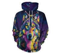 Unisex Felpe con Cappuccio Motivo Del Muso Del Lupo Animale 3D Uomo Donna,Texture Della Fauna Selvatica Maniche Lunghe Hoodies Pullover Casual Streetwear con Tasca per Abiti Autunno Inverno,S-6XL
