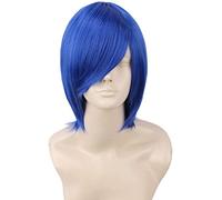 UNISEX HALLOWEEN COSPLAY WIGS BLU Blue Short Straight Anime Costumes Party Wig Bangs lunghi