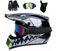 Unisex Integrale Casco da Motocross Impostato, Adulto Fuori Strada MTB Moto Casco, Discesa Enduro BMX ATV Quad Bici da Sporcizia Incidente Casco(Black,M(54~55cm))