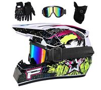 Unisex Integrale MTB Casco da Motocross, con Occhiali Guanti Maschera, Gioventù Bambini Moda Fuori Strada Sport Moto ATV Scooter Casco, Discesa Enduro BMX Quad Bici da Sporcizia Incidente Casco ( Colo