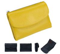 Unisex Leather Wallet,5.3 In Short Genuine Leather Coin Purse with Credit Card Holder,Clutch Bags,Small Wallets for Women,Coin Holder & Cash Slots,RFID Protected (Yellow)
