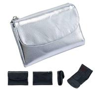 Unisex Leather Wallet,5.3 In Short Genuine Leather Coin Purse with Credit Card Holder,Clutch Bags,Small Wallets for Women,Coin Holder & Cash Slots,RFID Protected (Silver)
