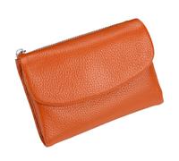 Unisex Leather Wallet, 5.3In Short Genuine Leather Coin Card Holder with Money Clip for Coins and Cards, Small Compact Bifold Pocket Purse Multicolor, for Men & Wome (Orange)